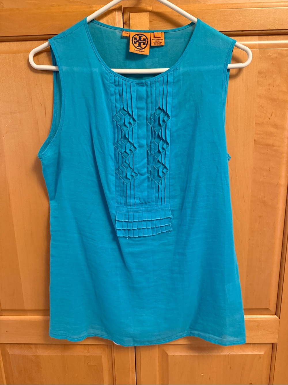 Tory Burch Turquoise Pintuck Sleeveless Camisole